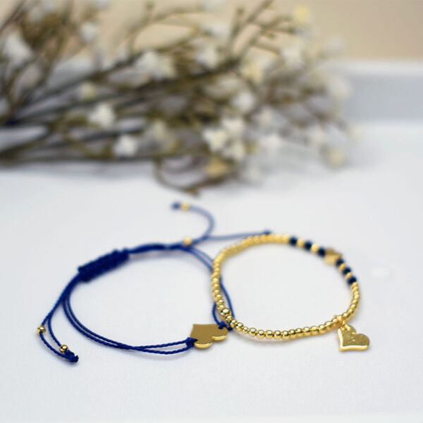 Electric Heart - Set of Bracelets with Electric Blue Threads and Golden Heart Charms