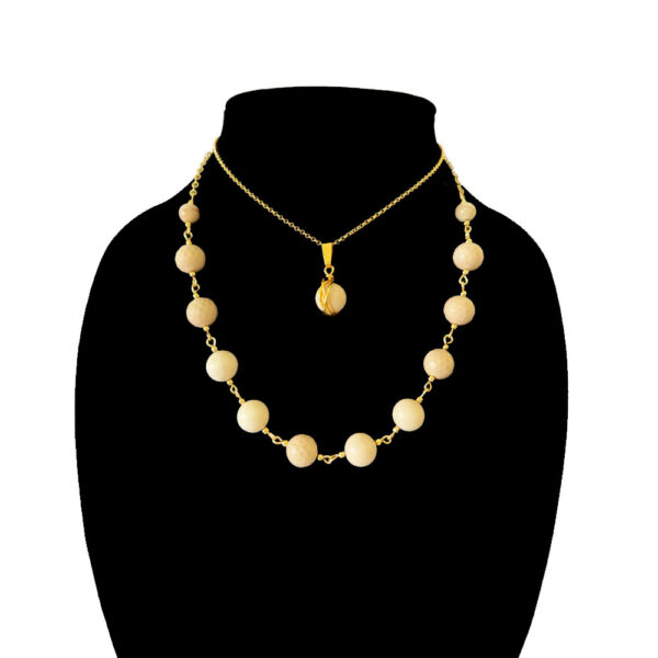 Elegant Layers - Double Chain Necklace with Beige Pearls